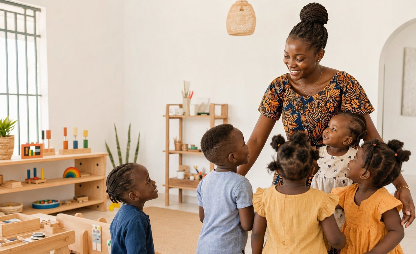 Éducatrice accompagnant des enfants en activité